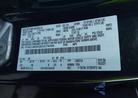 2014 Ford Escape Se z USA, uszkodzony, nr VIN 1FMCU9GX2EUC74109